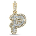 thumbnail image 1 of 10kt Yellow Gold Mens Round Diamond P Initial Letter Charm Pendant 1/5 Cttw, 1 of 1
