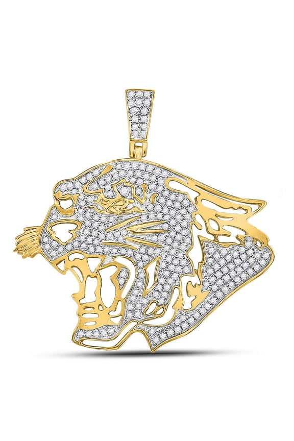 10kt Yellow Gold Mens Round Diamond Panther Head Charm Pendant 5/8 Cttw