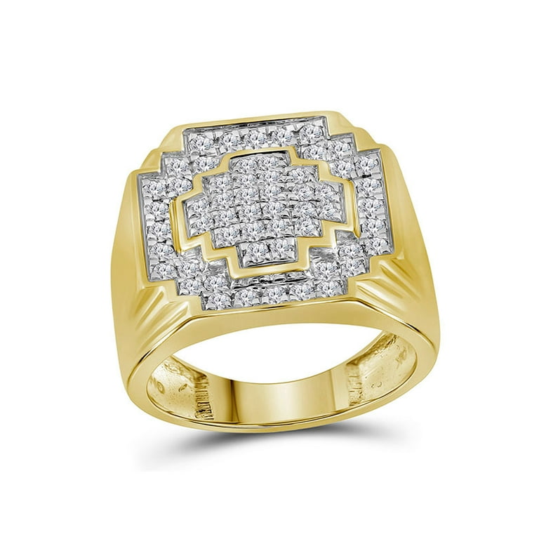 10kt Yellow Gold Mens Round Diamond Pave-set Square Cluster Ring