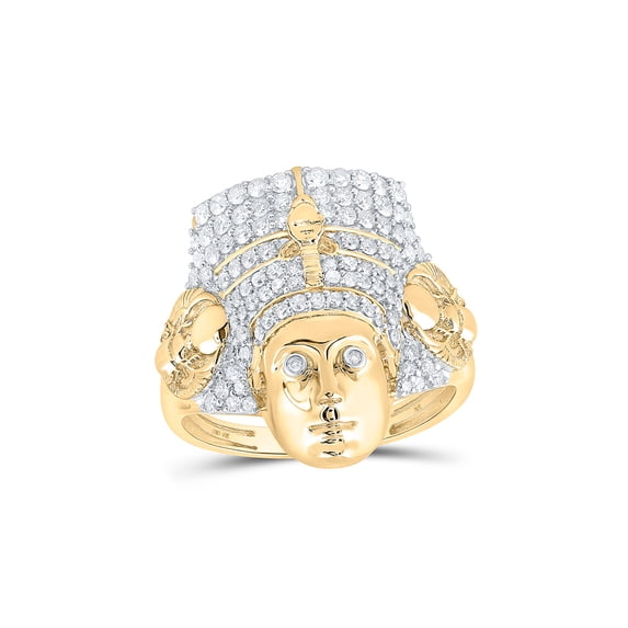10kt Yellow Gold Mens Round Diamond Pharaoh Fashion Ring 1 Cttw
