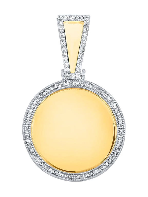 10kt Yellow Gold Mens Round Diamond Picture Memory Circle Charm Pendant 3/8 Cttw