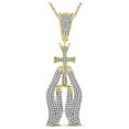 thumbnail image 1 of 10kt Yellow Gold Mens Round Diamond Praying Hands Cross Charm Pendant 7/8 Cttw, 1 of 2