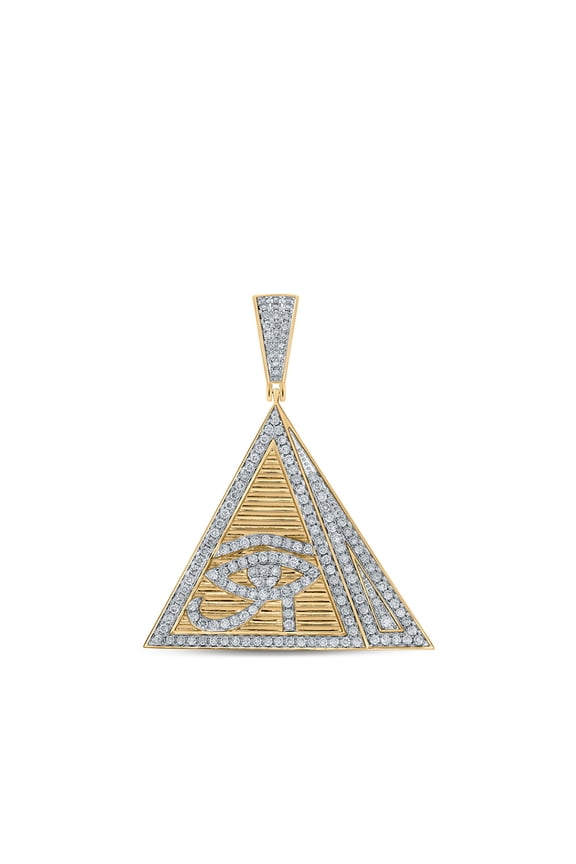 10kt Yellow Gold Mens Round Diamond Pyramid Eye Ra Charm Pendant 1-7/8 Cttw