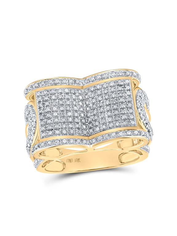 10kt Yellow Gold Mens Round Diamond Rectangle Band Ring 1 Cttw