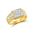 thumbnail image 1 of 10kt Yellow Gold Mens Round Diamond Rectangle Cluster Ribbed Two-tone Ring 1/2 Cttw, 1 of 1