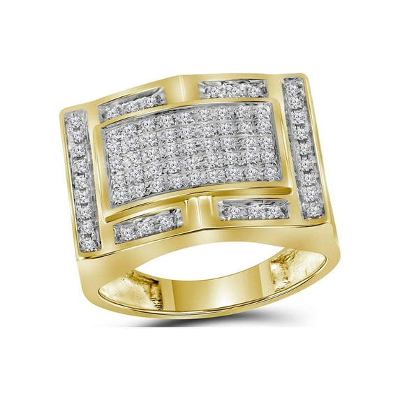 10kt Yellow Gold Mens Round Diamond Rectangle Cluster Ring 1/2 Cttw
