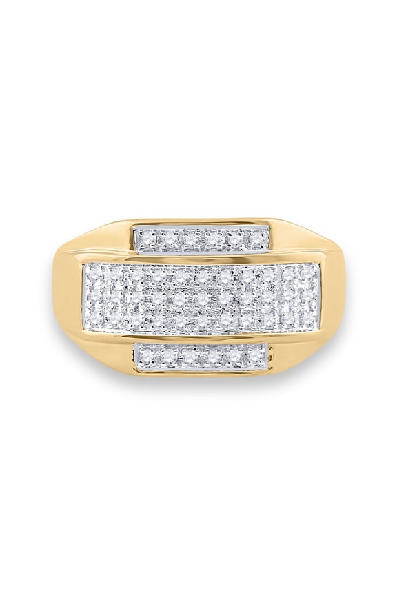 10kt Yellow Gold Mens Round Diamond Rectangle Cluster Ring 1/3 Cttw