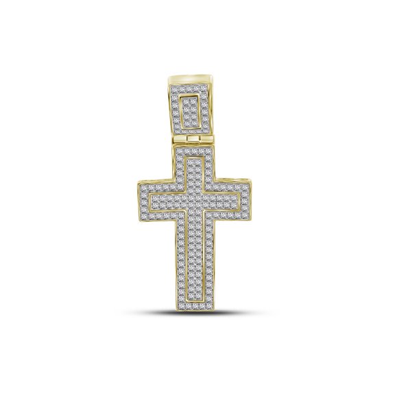 10kt Yellow Gold Mens Round Diamond Roman Cross Charm Pendant 1/2 Cttw
