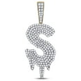 thumbnail image 1 of 10kt Yellow Gold Mens Round Diamond S Drip Letter Charm Pendant 2 Cttw, 1 of 2