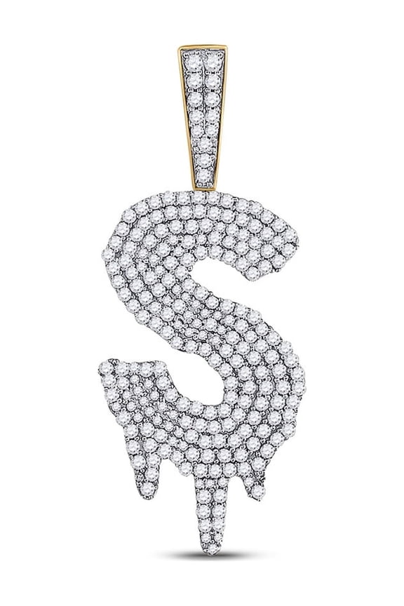 10kt Yellow Gold Mens Round Diamond S Drip Letter Charm Pendant 2 Cttw