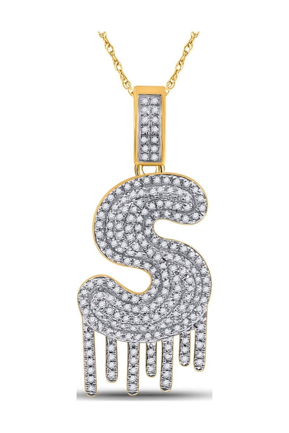 10kt Yellow Gold Mens Round Diamond S Drip Letter Charm Pendant 5/8 Cttw
