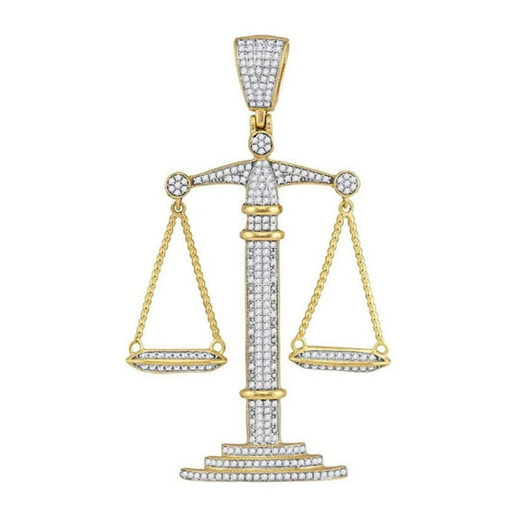 10kt Yellow Gold Mens Round Diamond Scales of Justice Charm Pendant 1 Cttw