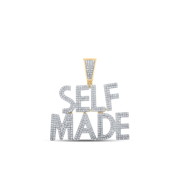10kt Yellow Gold Mens Round Diamond Self Made Phrase Charm Pendant 1 Cttw