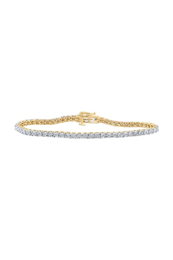 10kt Yellow Gold Mens Round Diamond Single Row Fashion Bracelet 3/8 Cttw