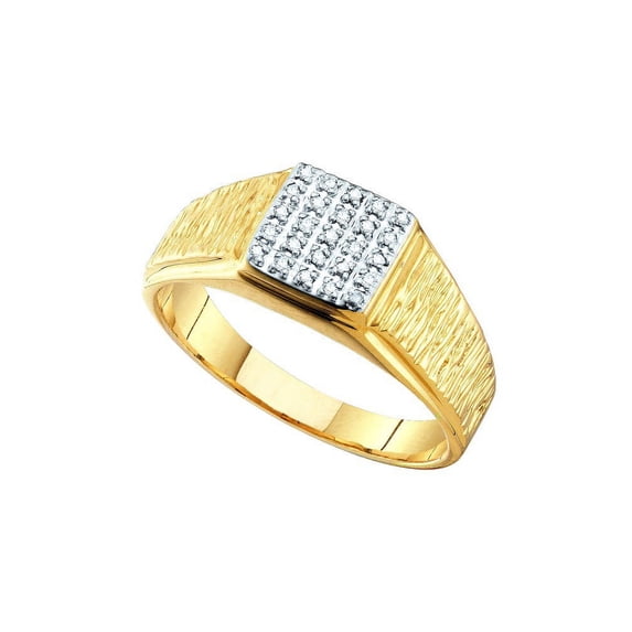 10kt Yellow Gold Mens Round Diamond Square Cluster Brushed Ring 1/8 Cttw