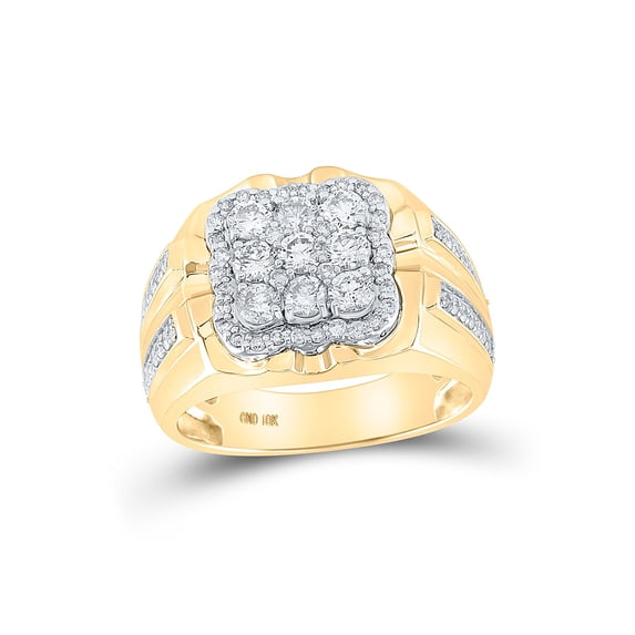 10kt Yellow Gold Mens Round Diamond Square Cluster Ring 1-1/2 Cttw