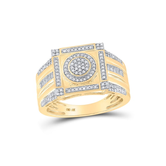 10kt Yellow Gold Mens Round Diamond Square Cluster Ring 1/2 Cttw