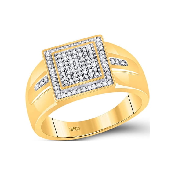 10kt Yellow Gold Mens Round Diamond Square Cluster Ring 1/4 Cttw