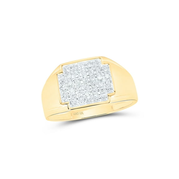 10kt Yellow Gold Mens Round Diamond Square Cluster Ring 1/4 Cttw