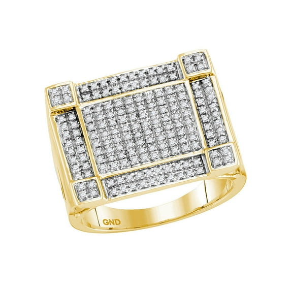 10kt Yellow Gold Mens Round Diamond Square Corner Cluster Ring 5/8 Cttw