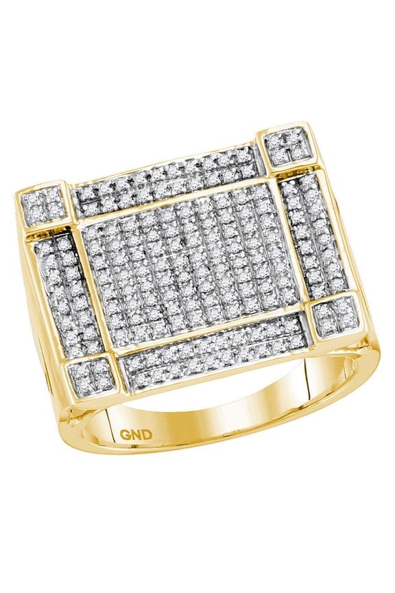 10kt Yellow Gold Mens Round Diamond Square Corner Cluster Ring 5/8 Cttw