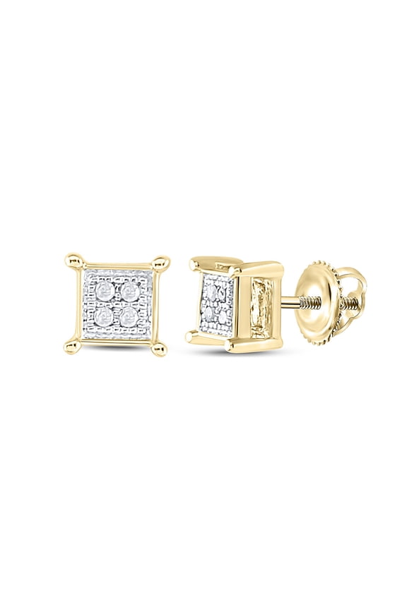 10kt Yellow Gold Mens Round Diamond Square Earrings .03 Cttw