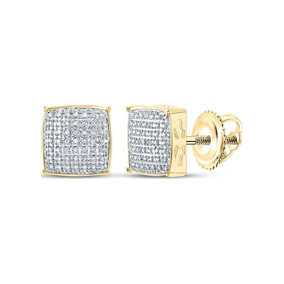 10kt Yellow Gold Mens Round Diamond Square Earrings 1/3 Cttw