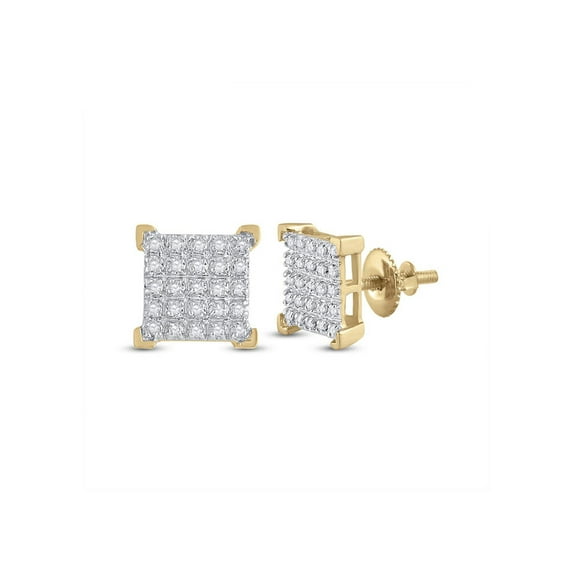 10kt Yellow Gold Mens Round Diamond Square Earrings 1/6 Cttw