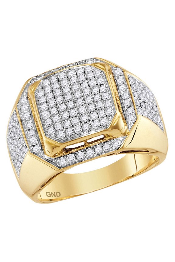10kt Yellow Gold Mens Round Diamond Square Elevated Cluster Ring 1-1/2 Cttw