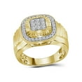 thumbnail image 1 of 10kt Yellow Gold Mens Round Diamond Square Frame Cluster Ribbed Ring 3/4 Cttw, 1 of 2