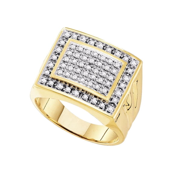 10kt Yellow Gold Mens Round Diamond Square Frame Cluster Ring 1/2 Cttw