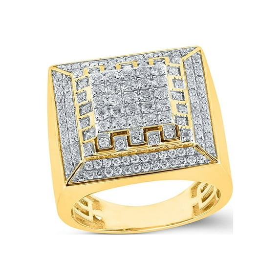 10kt Yellow Gold Mens Round Diamond Square Ring 1-3/4 Cttw