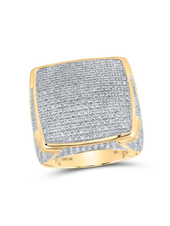 10kt Yellow Gold Mens Round Diamond Square Ring 1-5/8 Cttw