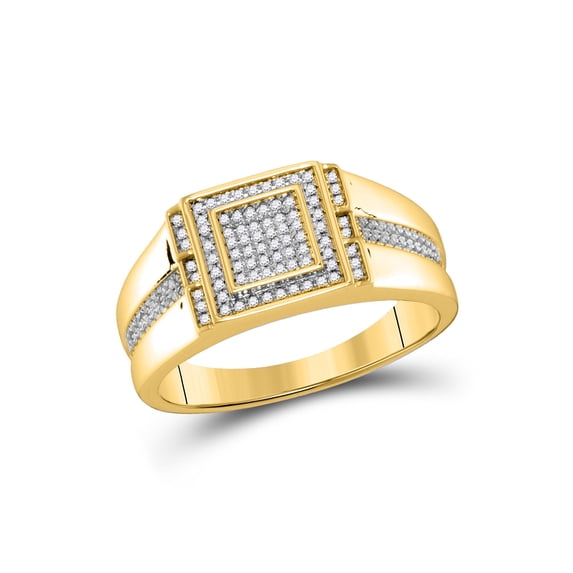 10kt Yellow Gold Mens Round Diamond Square Ring 1/5 Cttw