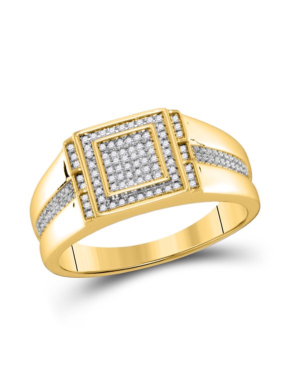 10kt Yellow Gold Mens Round Diamond Square Ring 1/5 Cttw
