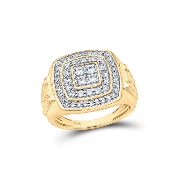 10kt Yellow Gold Mens Round Diamond Square Ring 1 Cttw