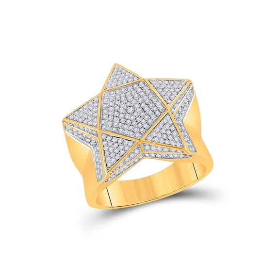 10kt Yellow Gold Mens Round Diamond Star Statement Ring 1 Cttw