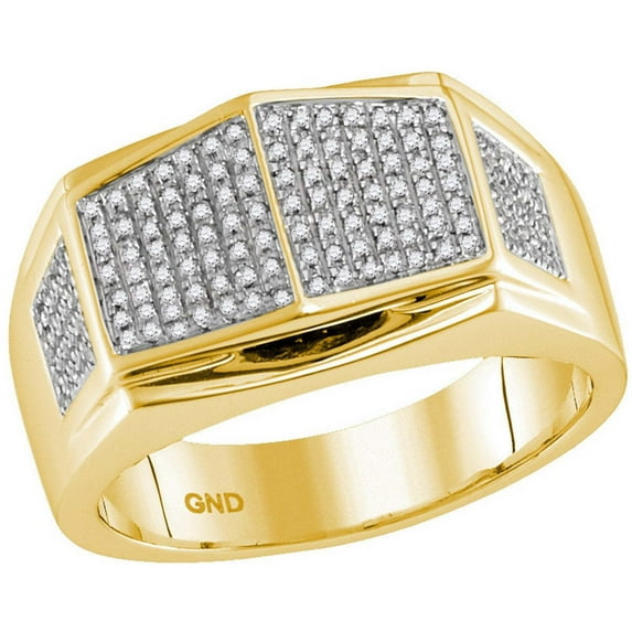 10kt Yellow Gold Mens Round Diamond Summetrical Arched Square Cluster Ring 1/3 Cttw 109862