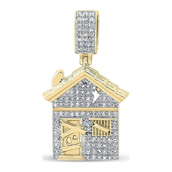 10kt Yellow Gold Mens Round Diamond Trap House Charm Pendant 1/2 Cttw