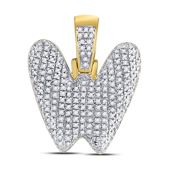 10kt Yellow Gold Mens Round Diamond "W" Letter Charm Pendant 1/2 Cttw