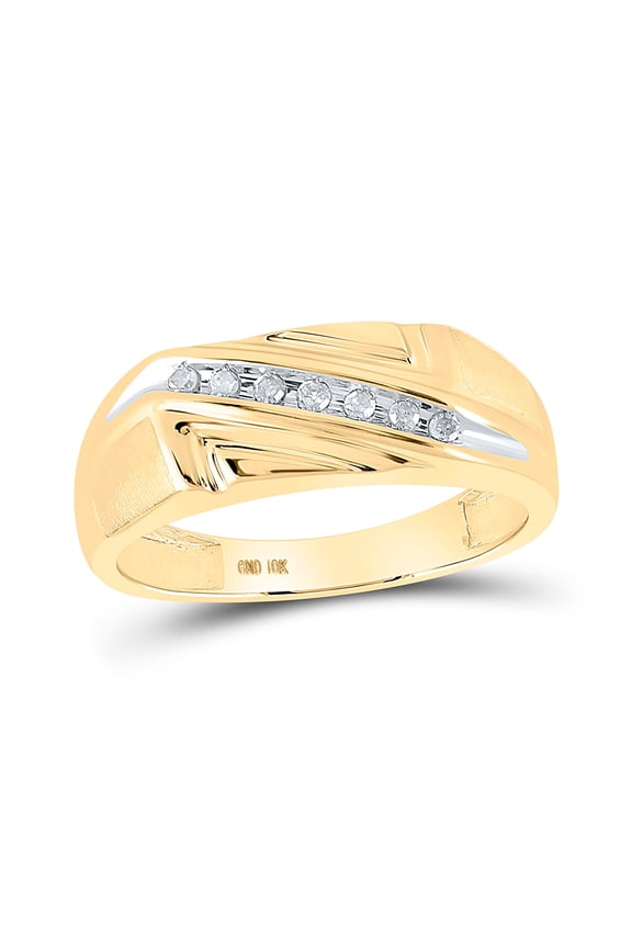 10kt Yellow Gold Mens Round Diamond Wedding Diagonal Row Band Ring 1/8 Cttw