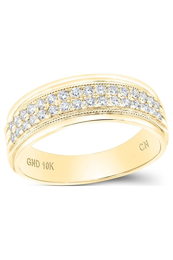 10kt Yellow Gold Mens Round Diamond Wedding Machine Set Band Ring 1/2 Cttw