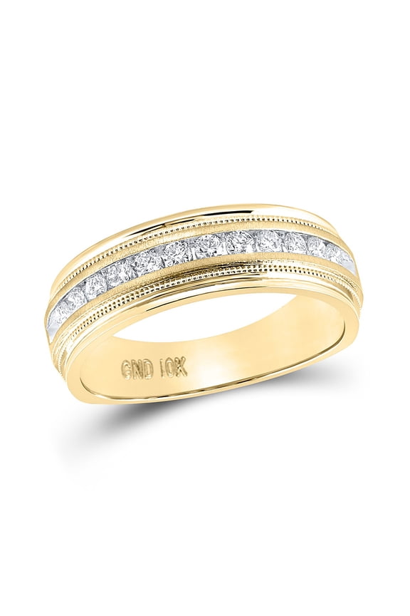 10kt Yellow Gold Mens Round Diamond Wedding Single Row Band Ring 1/2 Cttw
