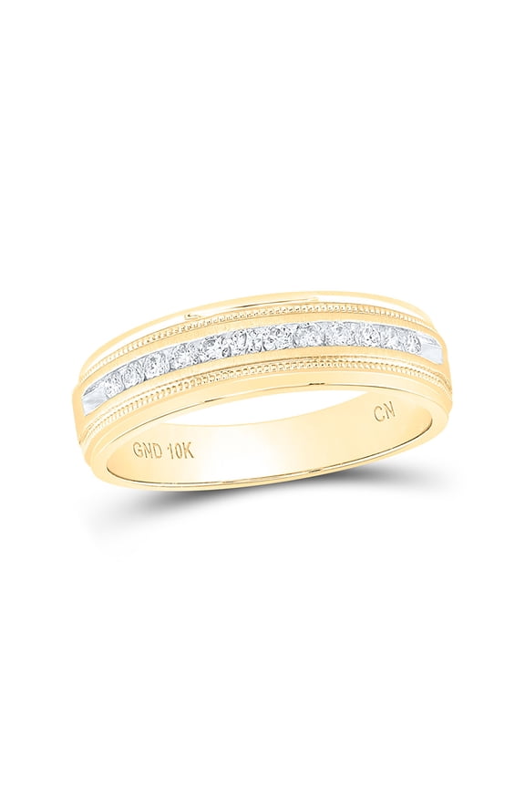 10kt Yellow Gold Mens Round Diamond Wedding Single Row Band Ring 1/4 Cttw