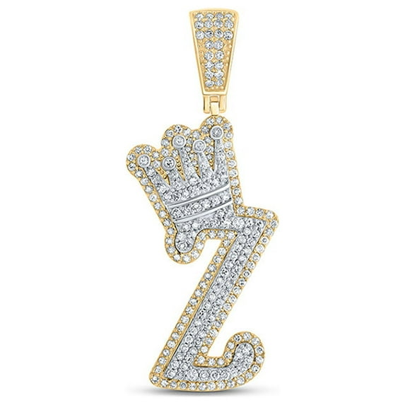 10kt Yellow Gold Mens Round Diamond Z Crown Letter Charm Pendant 1 Cttw