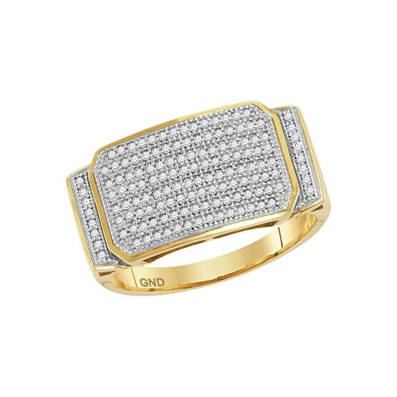 10kt Yellow Gold Mens Round Pave-set Diamond Rectangle Cluster Ring 1/2 Cttw