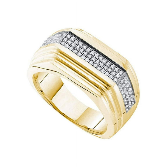 10kt Yellow Gold Mens Round Pave-set Diamond Ridged Flat Band Ring 1/3 Cttw