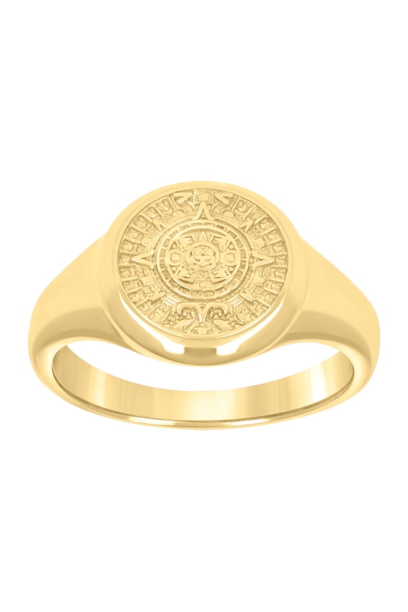 10kt Yellow Gold Mens Textured Aztec Calendar Fashion Ring , Mens Size: 10