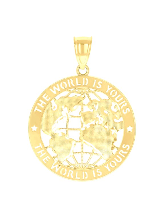 10k Yellow Gold Mens The World Is Yours World Map Charm Pendant for Men