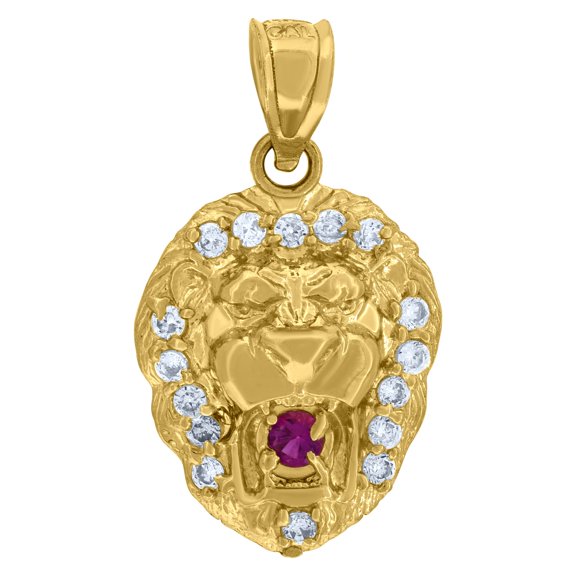 10k Yellow Gold Mens White Pink Cubic Zirconia Zodiac Sign Leo Lion Head Charm Pendant for Men